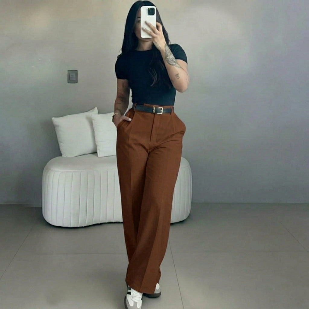 【🔥LAST DAY SALE】Women's High-Waisted Straight Leg Pants – Flowy Draped Business Casual Trousers