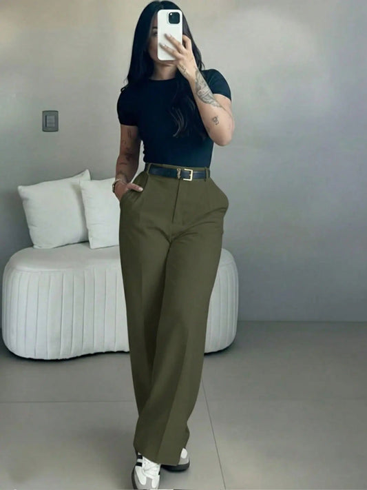 【🔥LAST DAY SALE】Women's High-Waisted Straight Leg Pants – Flowy Draped Business Casual Trousers