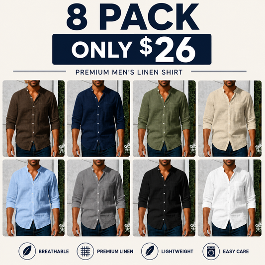 🔥 LAST DAY SALE – Men's Linen Long Sleeve Stand Collar Shirt