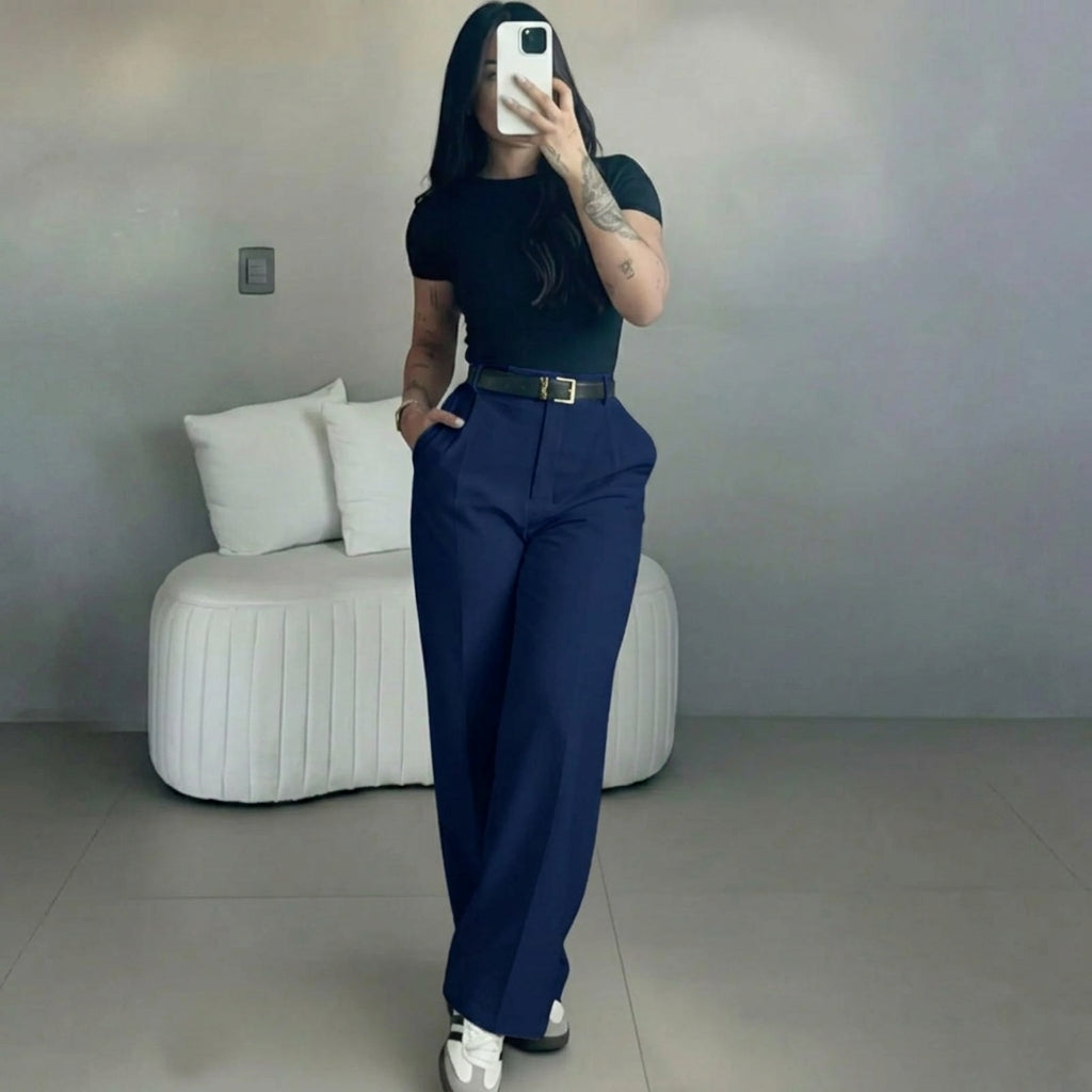 【🔥LAST DAY SALE】Women's High-Waisted Straight Leg Pants – Flowy Draped Business Casual Trousers