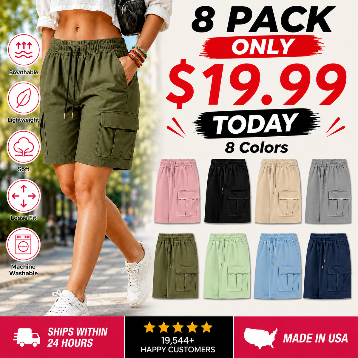 【LAST DAY SALE】Women’s outdoor cargo shorts—multi-pocket design