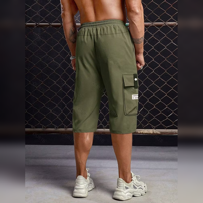 Men's Summer Casual Cargo Shorts - Elastic Drawstring Waist, Multiple Pockets & Letter Patch Design